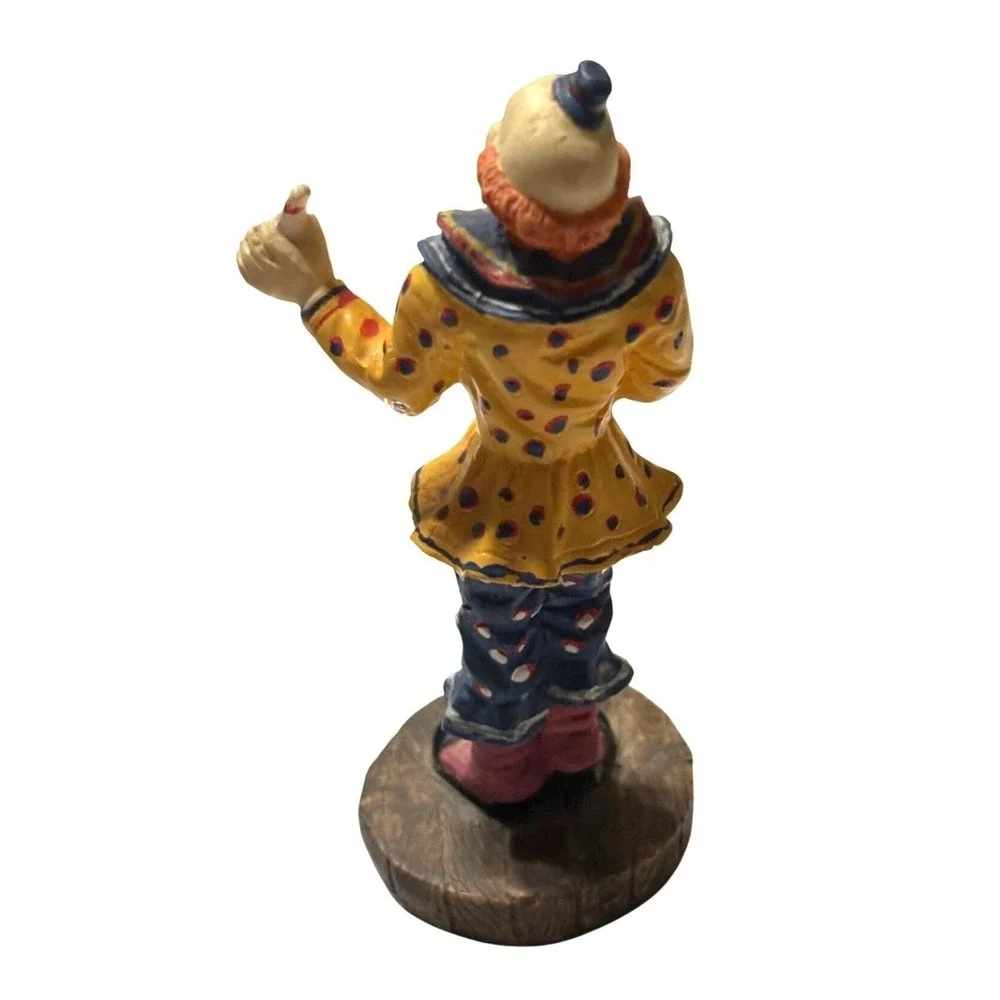 Vintage Hand-Painted Clown Figurine Yellow Polka Dot Shirt Blue Pants 4‎ inches